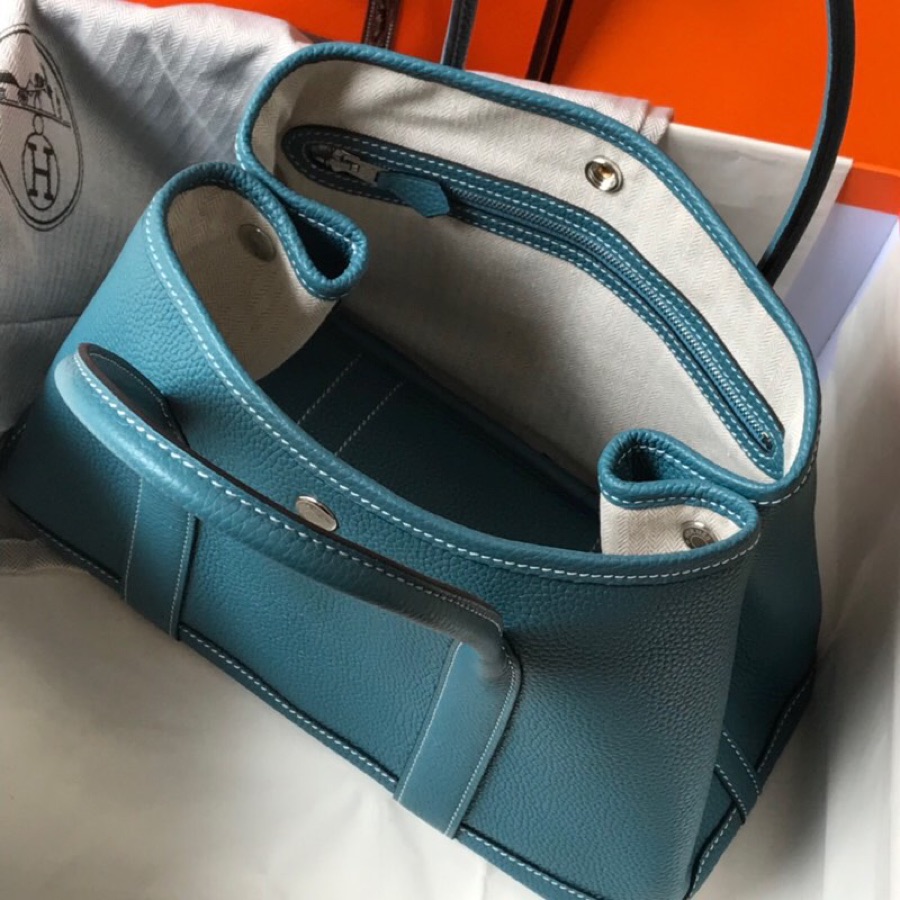 Hermes Garden Party 36cm Tote Handbag In Blue Jean Clemence Leather